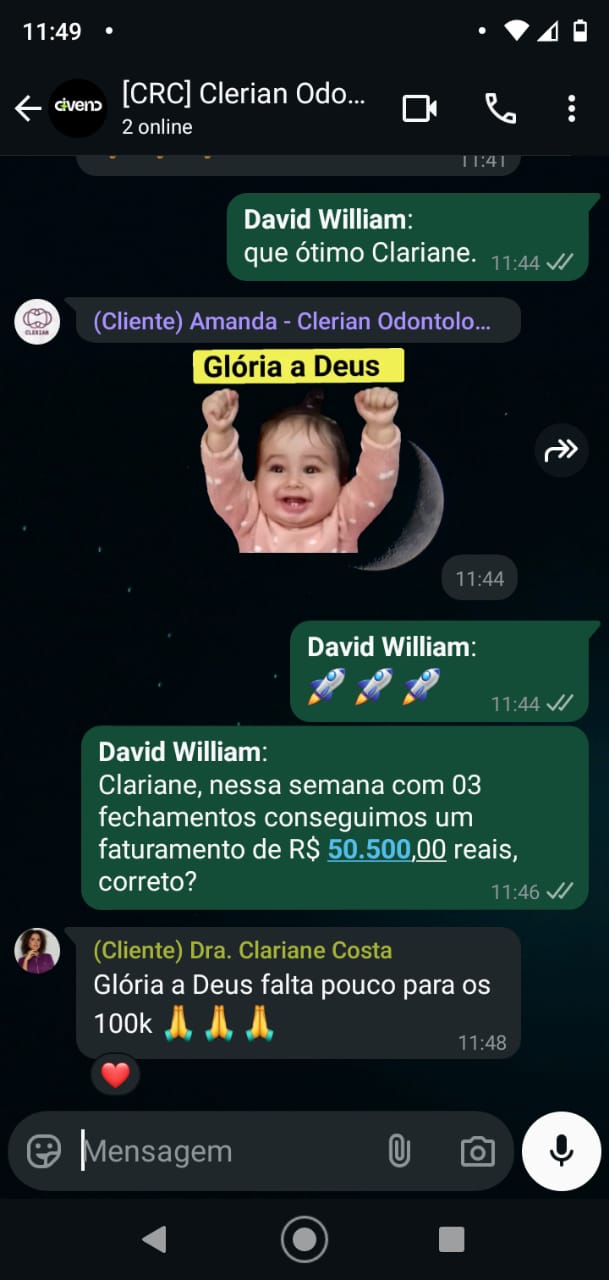 Relato de resultado compartilhado no WhatsApp