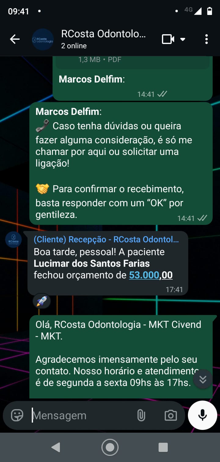 Relato compartilhado no WhatsApp