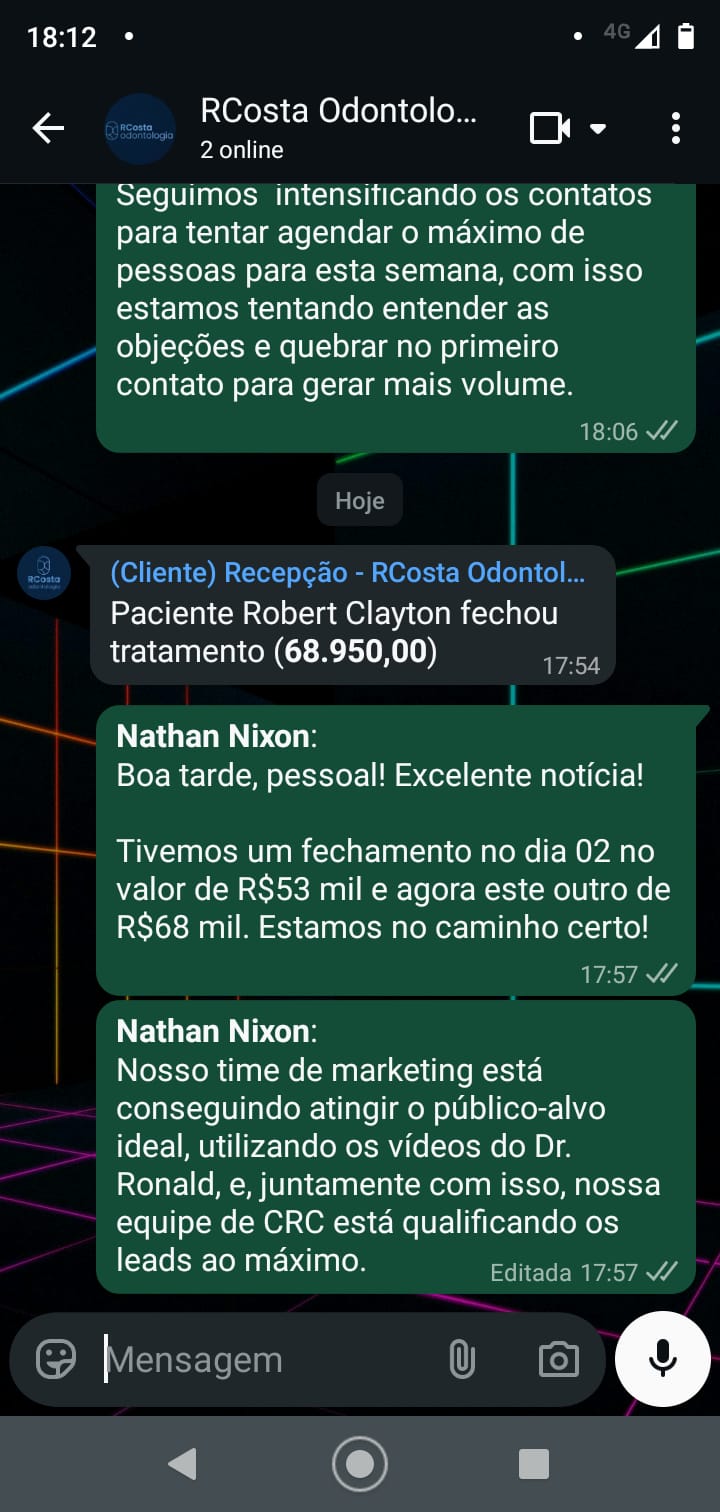 Relato de resultado compartilhado no WhatsApp