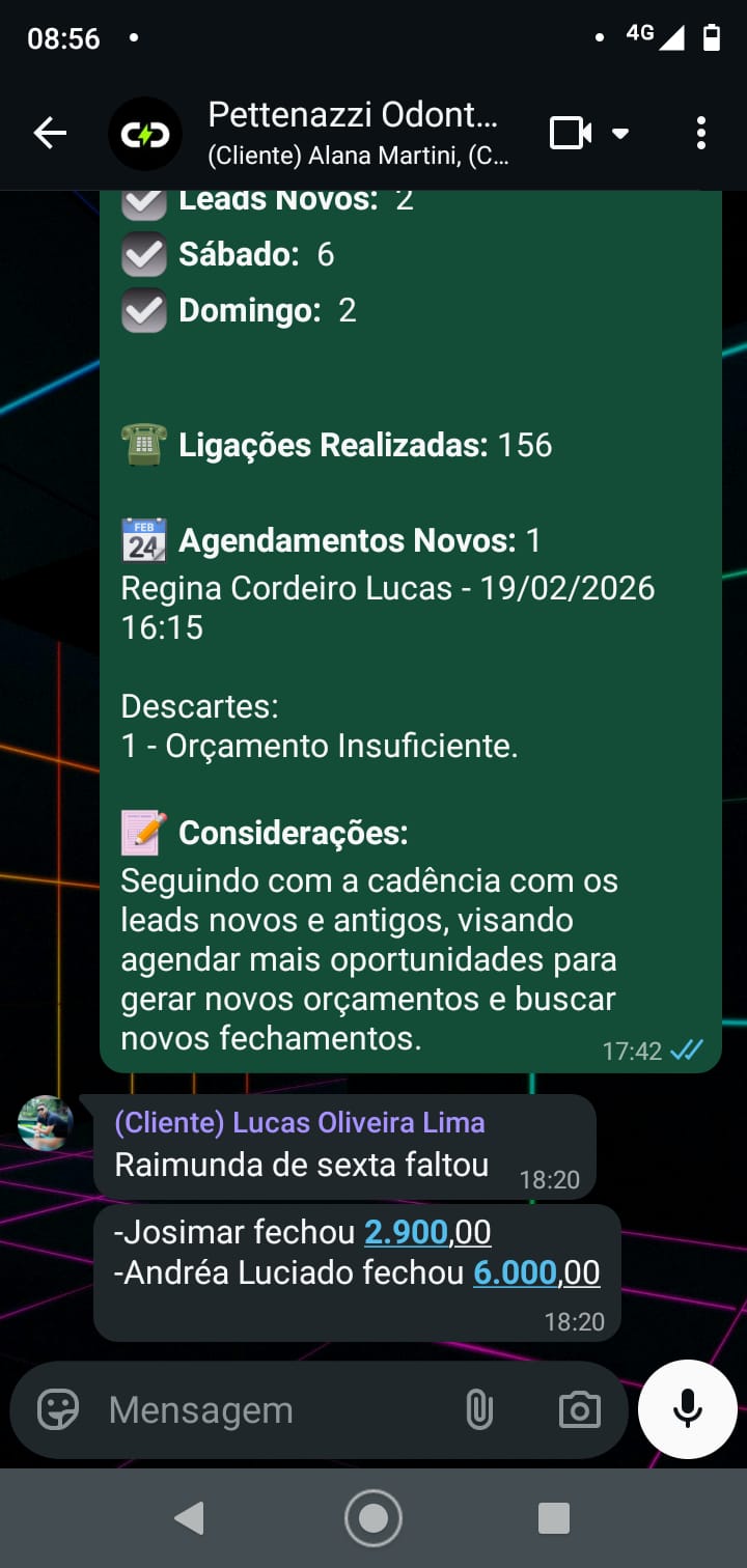 Conversa sobre evolução comercial